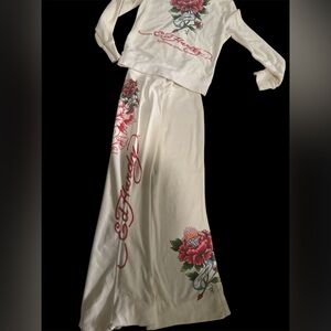 Y2K Vintage, Ed Hardy cream velour tracksuit  large Set rose graphics A+ cond